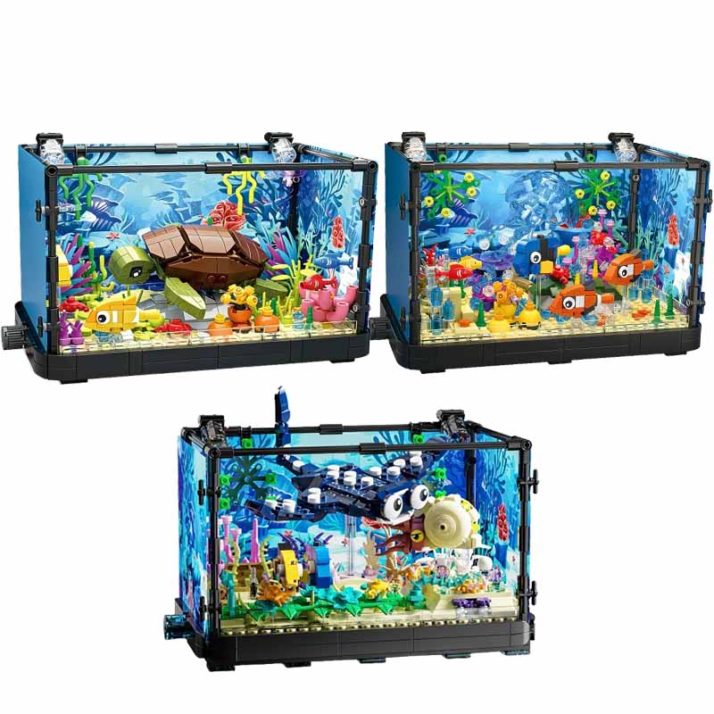 Marine Aquarium Cube - Aquarium-Baustein-Set mit Licht, Aquarium, Meeresschildkröte, Baustein-Spielzeug